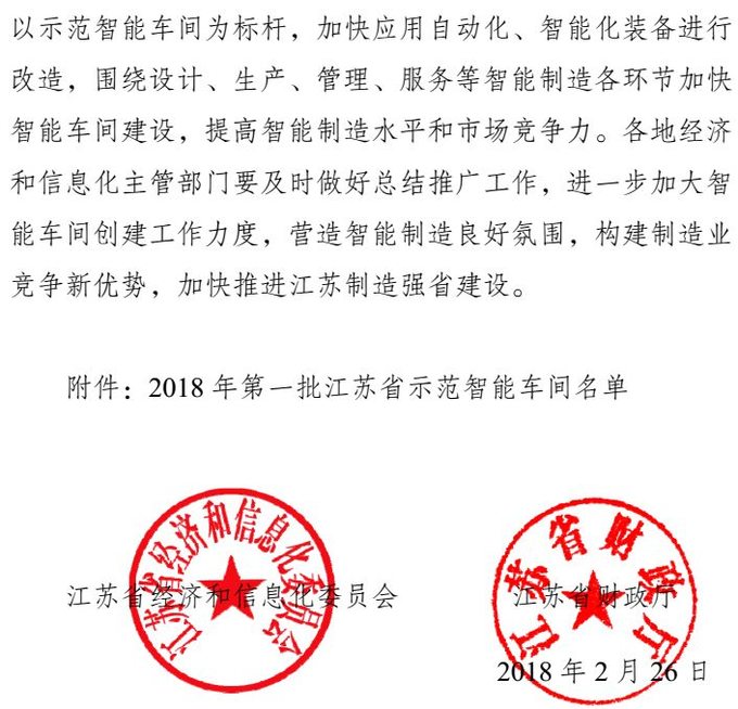 智能，智能車間，示范智能車間，江蘇省示范智能能車間